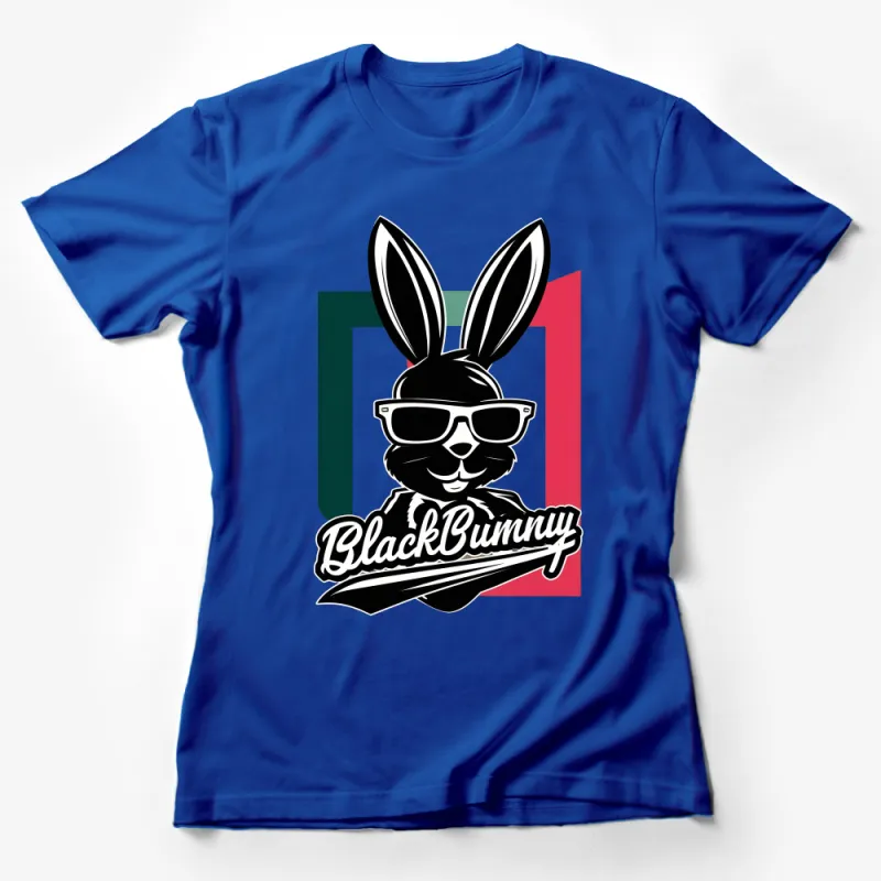 Trendy Black Bunny Graphic T-Shirt, Stylish Rabbit with Sunglasses Tee Female T-Shirt