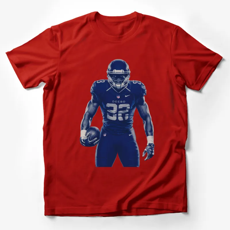 Men's Football T-Shirt, Blue Athletic Player Graphic Tee, Casual Sportswear, Gift for Sports Fans Male T-Shirt