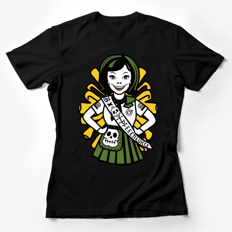 Funky Green Monster Cartoon T-Shirt, Retro Comic Style Graphic Tee for All Female T-Shirt