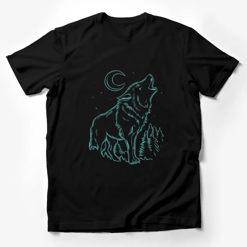 Wolf Howling at Moon Night Sky Graphic T-Shirt, Unisex Nature Inspired Tee, Forest Animal Print Shirt Male T-Shirt