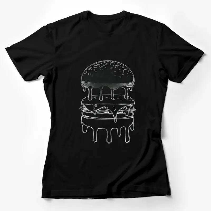 Stylish Transparent Burger Line Art T-Shirt, Unisex Graphic Tee, Unique Food Lover Gift Idea Female T-Shirt