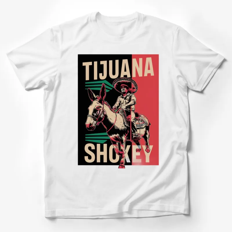 Vintage Tijuana Shockey Donkey and Mexican Rider T-Shirt, Retro Style Graphic Tee, Unique Travel Souvenir Male T-Shirt