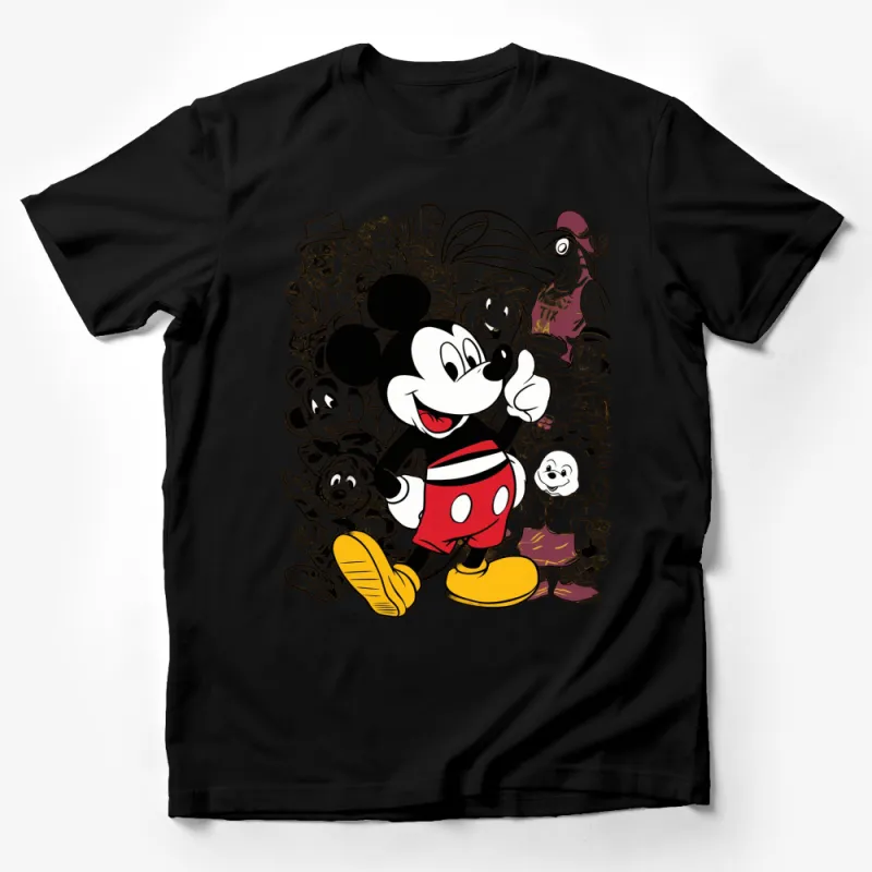 Vintage Cartoon Character T-Shirt, Classic Animation Ensemble, Mickey Graphic Tee, Unisex Male T-Shirt