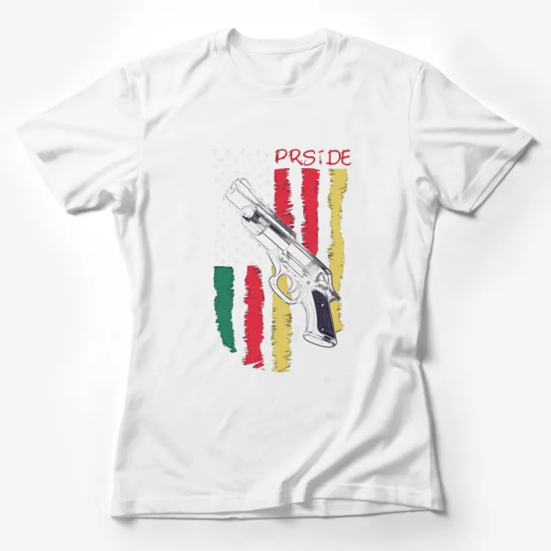 Abstract Art Pistol Pride T-Shirt, Colorful Gun Print, Unisex Graphic Tee Female T-Shirt