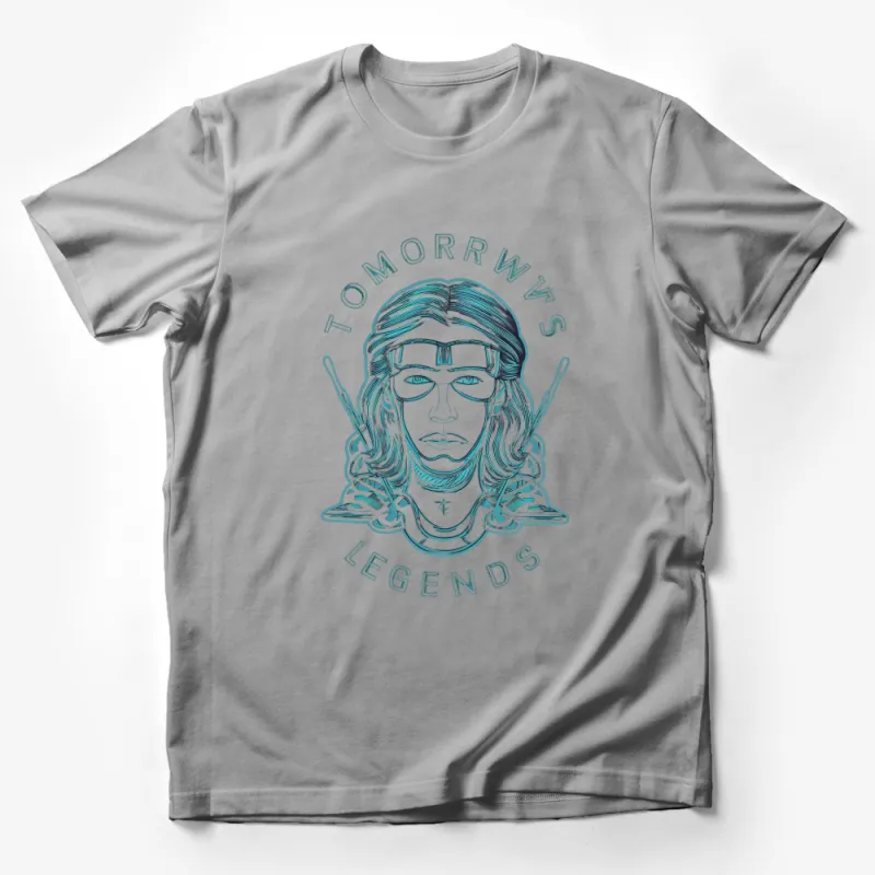 Tomorrow's Legends Graphic T-Shirt, Unisex Teal Print, Vintage Style Face Design, Trendy Streetwear Top Male T-Shirt