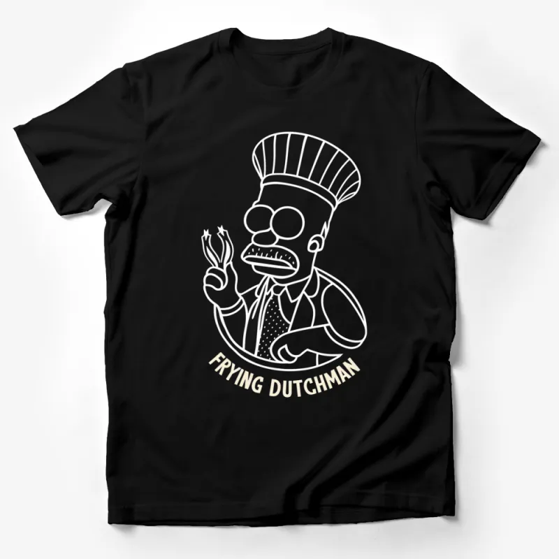 Frying Dutchman Chef Cartoon T-Shirt, Funny Cook Line Art Tee, Unique Chef Graphic Shirt, Unisex Casual Wear Male T-Shirt