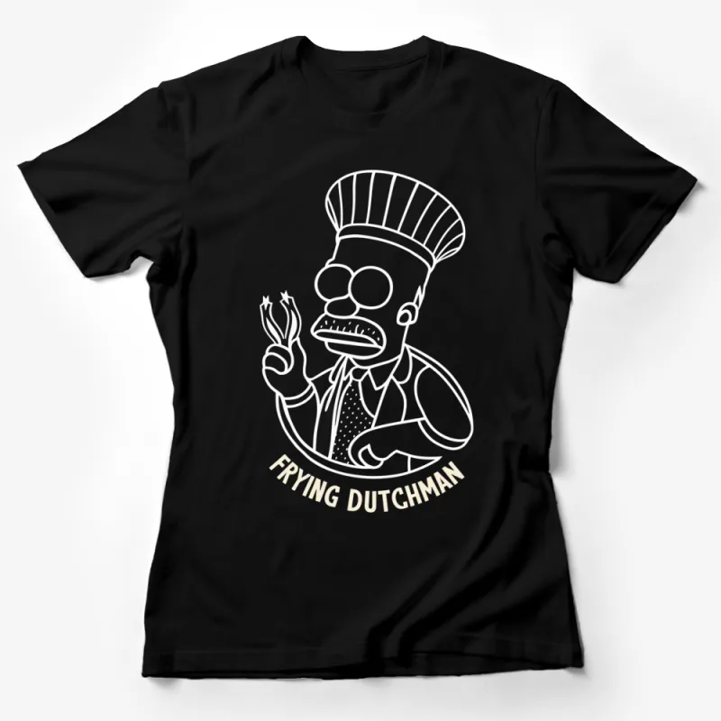 Frying Dutchman Chef Cartoon T-Shirt, Funny Cook Line Art Tee, Unique Chef Graphic Shirt, Unisex Casual Wear Female T-Shirt