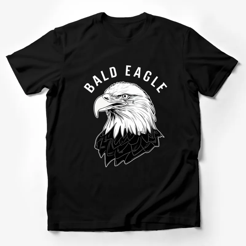 Bald Eagle Graphic T-Shirt, Patriotic Bird, American Symbol, White on Black Tee Male T-Shirt