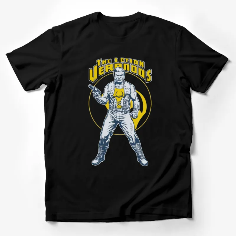 Vintage Action Hero T-Shirt, Retro Comic Book Style Tee, Bold Graphic Print Shirt Male T-Shirt