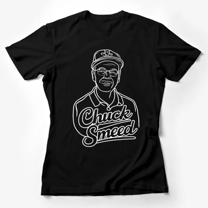 Vintage Chuck Sneed Graphic T-Shirt, Retro Baseball Cap Design, Black and White Casual Tee Female T-Shirt