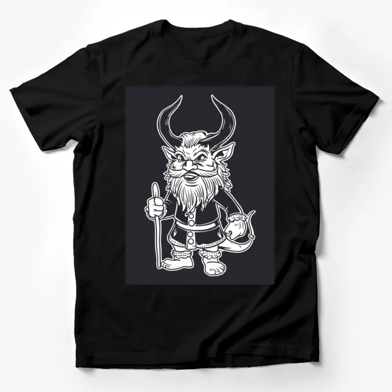 Mystical Fantasy Dwarf Graphic T-Shirt, Cool Horned Dwarf, Men's and Women's Black Tee, Unique Illustration Shirt Male T-Shirt