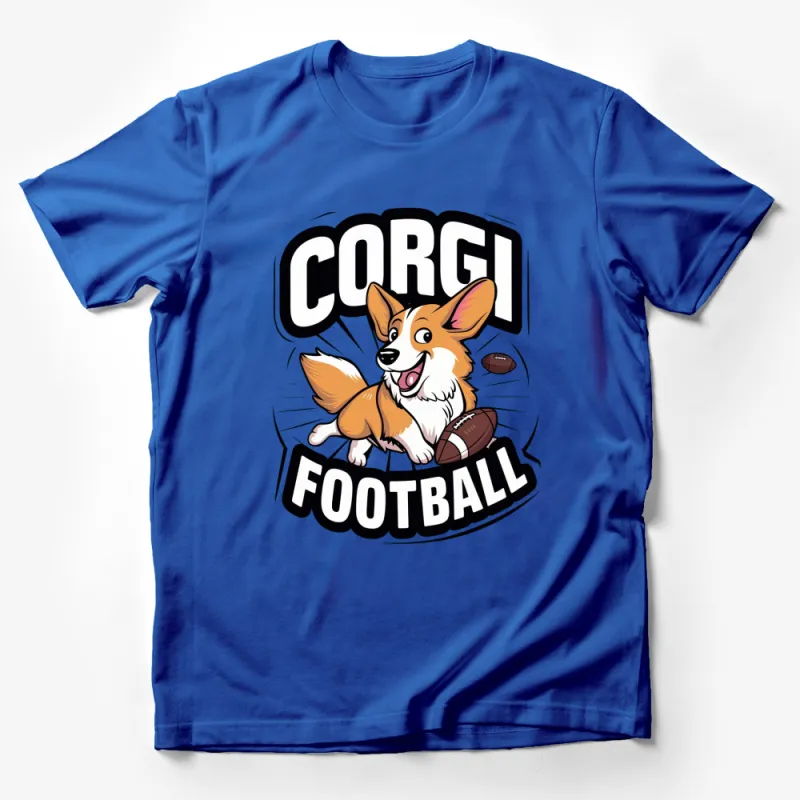 Corgi Football Fan T-Shirt, Cute Dog Sports Lover Tee, Fun Pet Illustration Shirt, Unisex Clothing Male T-Shirt