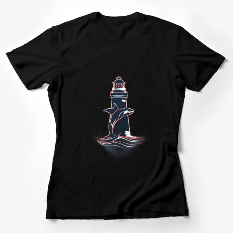 Nautical Lighthouse and Whale Graphic T-Shirt, Ocean Lover Oceanic Marine Life Tee, Unisex Casual Comfort Female T-Shirt