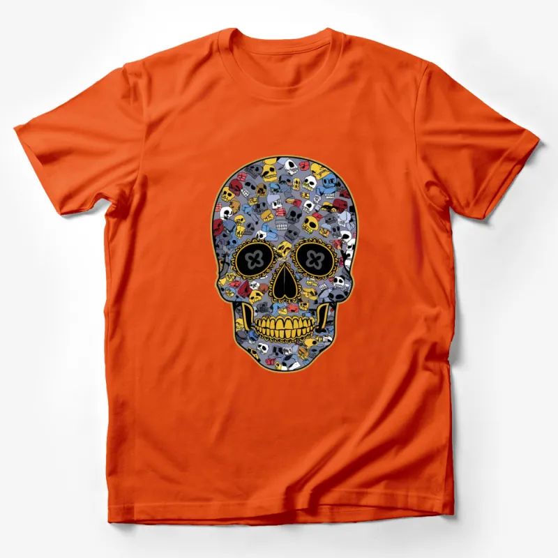 Colorful Skull T-Shirt, Unique Cartoon Skull Design, Fun and Artsy Graphic Tee, Unisex Male T-Shirt