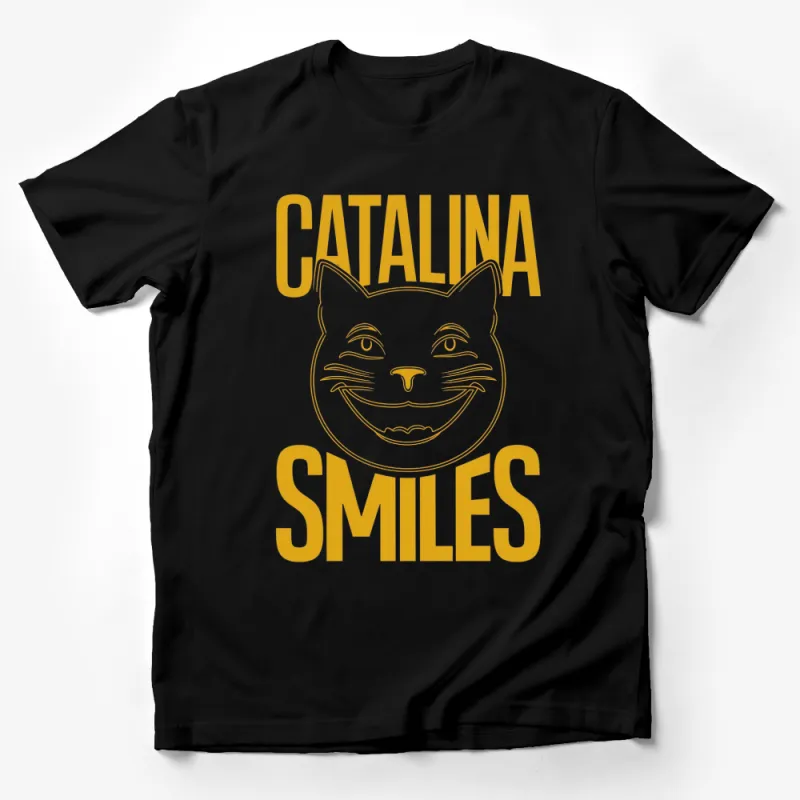 Catalina Smiles Cat T-Shirt, Cute Smiling Cat Graphic Tee, Unisex Adult and Kids Sizes Male T-Shirt