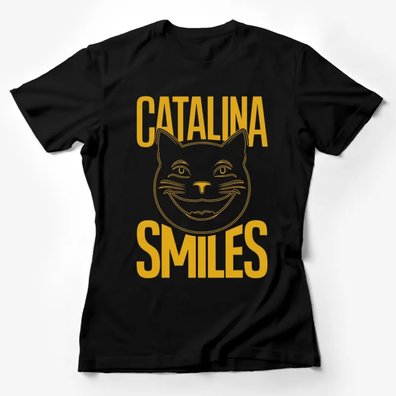 Catalina Smiles Cat T-Shirt, Cute Smiling Cat Graphic Tee, Unisex Adult and Kids Sizes Female T-Shirt