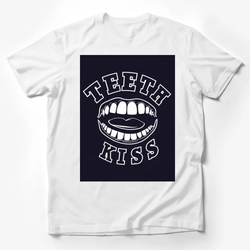 Teeth Kiss Graphic T-Shirt, Cool Mouth Design, Trendy White Print on Black, Unisex Tee, Gift for Teenagers Male T-Shirt