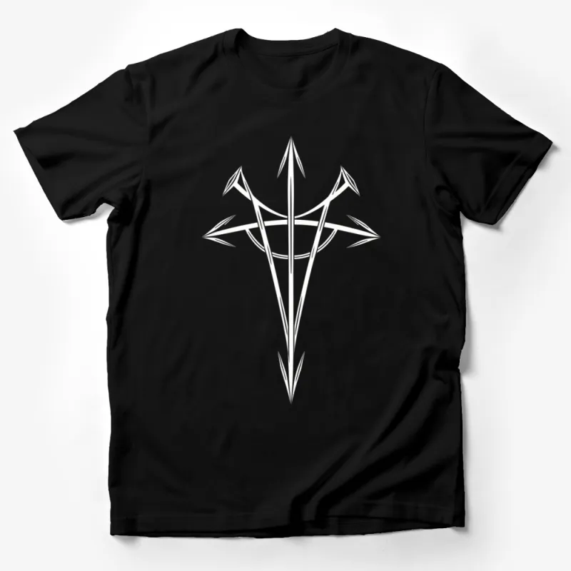 Abstract White Arrow Design on Black T-Shirt, Minimalist Style Arrow Graphic Tee, Unisex Casual Top Male T-Shirt