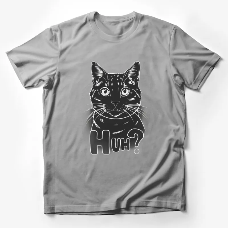 Funny Cat T-Shirt Huh? Expression, Black and White Cat Graphic Tee, Cute Kitten Shirt Gift for Cat Lovers Male T-Shirt