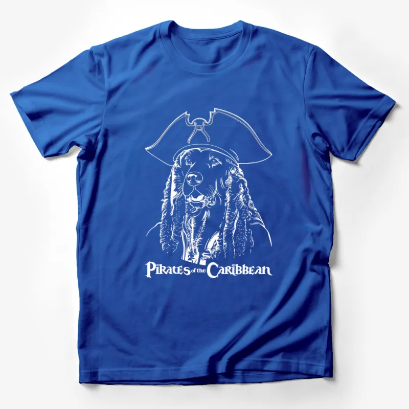 Pirates of the Caribbean Dog Graphic T-Shirt, Spaniel in Pirate Hat, White Tee Male T-Shirt