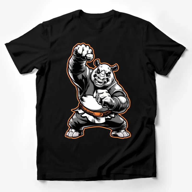 Powerful Rhino Martial Artist Cartoon T-Shirt, Unique Animal Fighter Design Tee, Bold Graphic Shirt Male T-Shirt