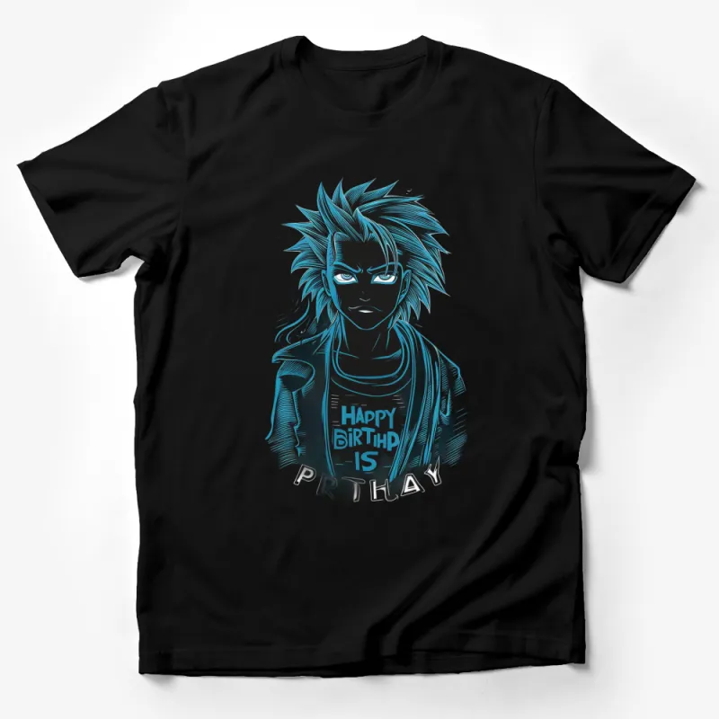 Anime Birthday T-Shirt, Cool Blue Character Design, Happy Birthday Prthay Unisex Tee Male T-Shirt