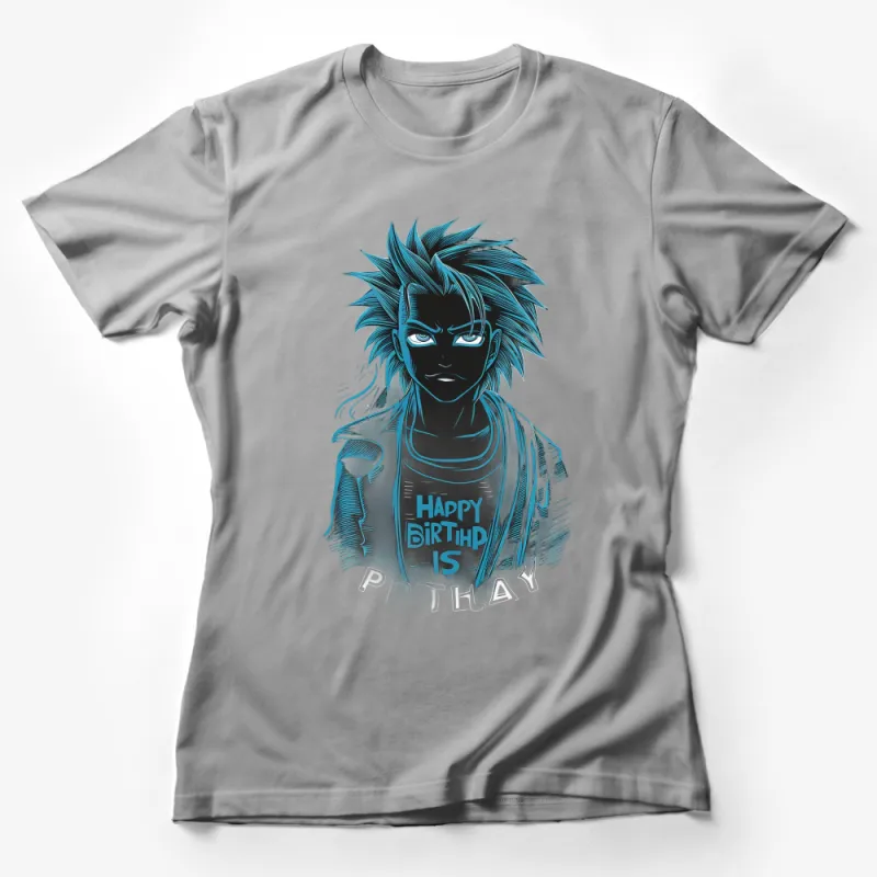 Anime Birthday T-Shirt, Cool Blue Character Design, Happy Birthday Prthay Unisex Tee Female T-Shirt