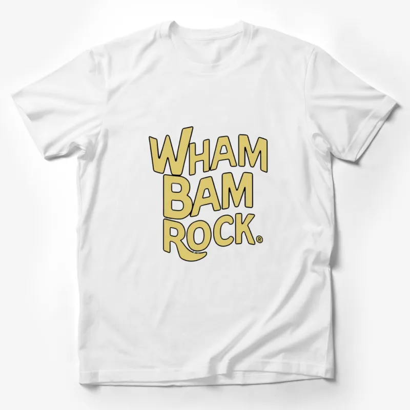 Wham Bam Rock Graphic T-Shirt, Bold Yellow Text Design, Retro Music Tee, Unisex Cotton Shirt Male T-Shirt