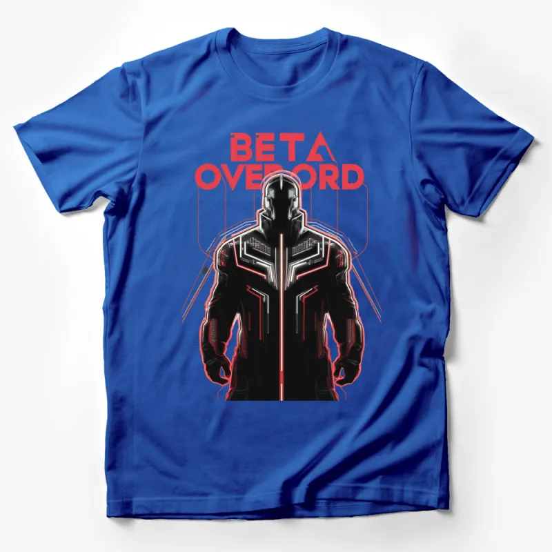 Futuristic Cyberpunk Beta Overlord Graphic T-Shirt, Neon Red and Black Tee, Sci-Fi Apparel, Unisex Fashion Male T-Shirt