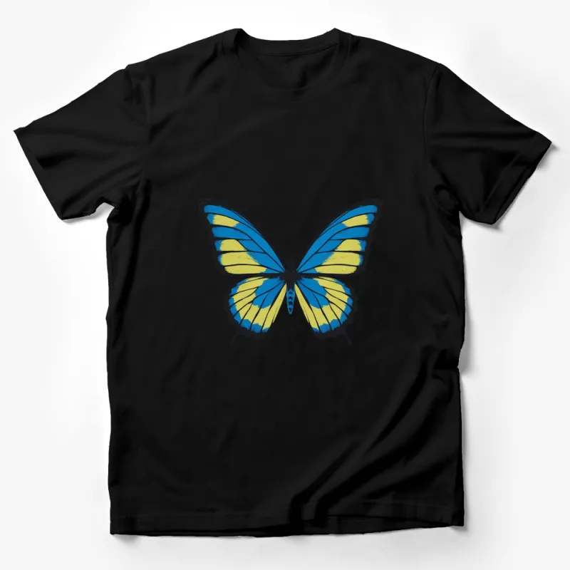 Vibrant Blue and Yellow Butterfly Graphic T-Shirt, Unisex Nature Inspired Tee, Casual Summer Wear Male T-Shirt