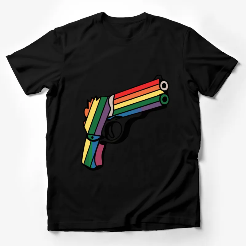 Rainbow Colored Pistol Graphic T-Shirt, Unisex LGBTQ+ Pride Tee, Colorful Gun Illustration Shirt, Fashion Apparel Male T-Shirt