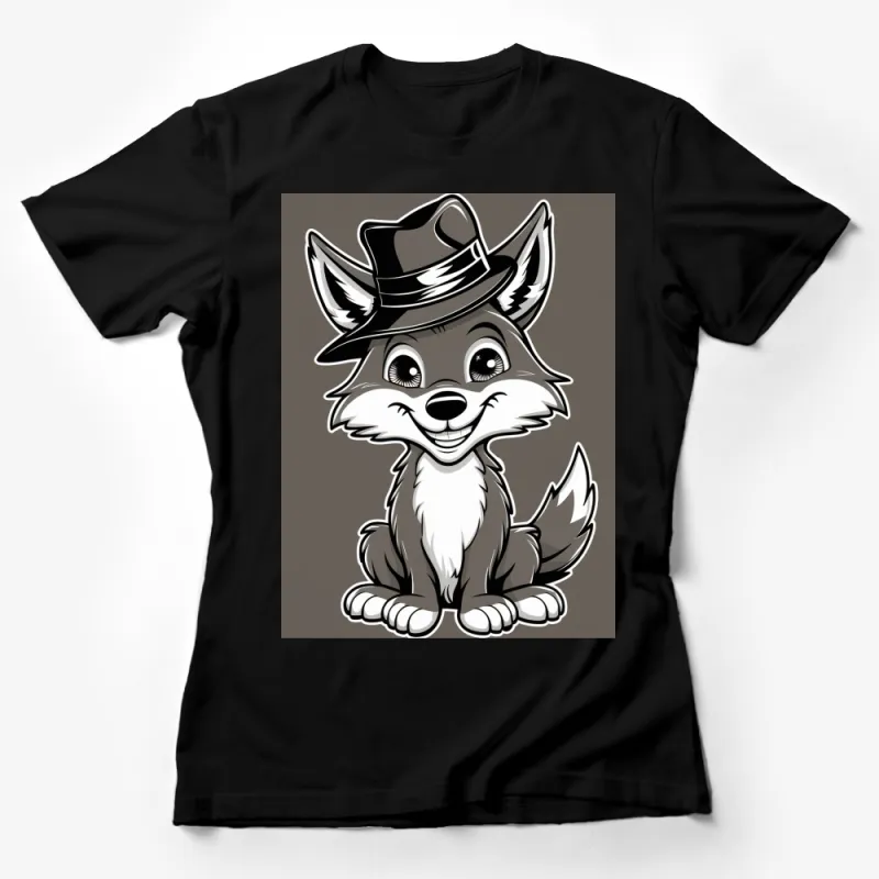 Dapper Fox Cartoon T-Shirt, Cute Stylish Fox in Hat, Animal Graphic Tee, Unisex Casual Wear, Gift for Animal Lovers Female T-Shirt