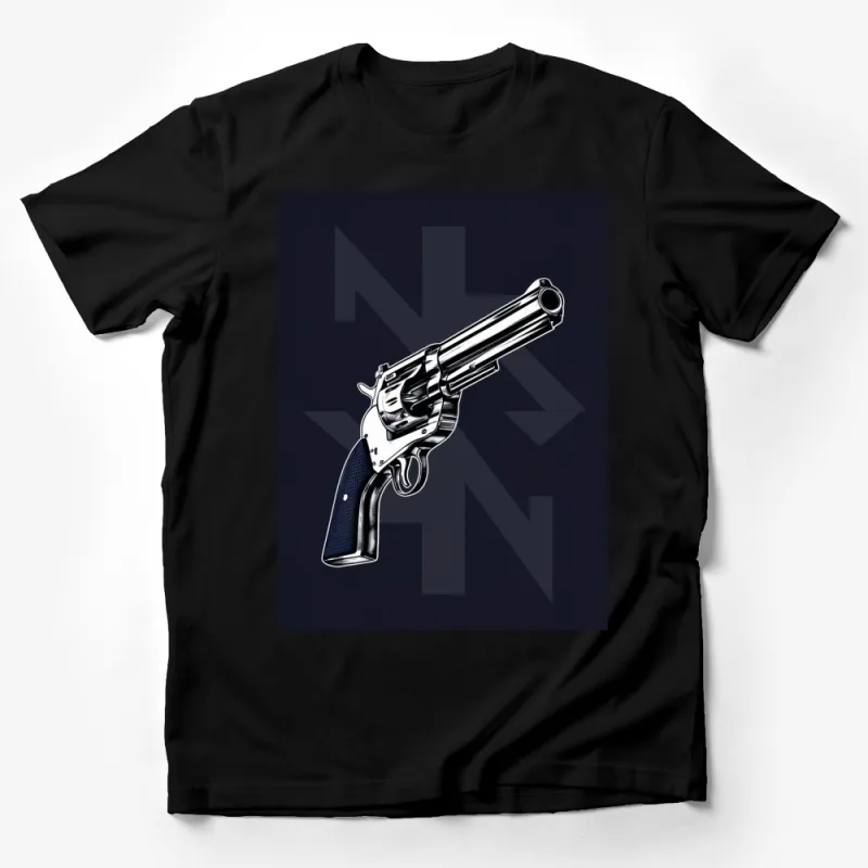 Men's Graphic T-Shirt, Vintage Revolver Print, Bold Dark Navy Tee, Street Style Clothing, Unique Illustration, Gift for Him Male T-Shirt