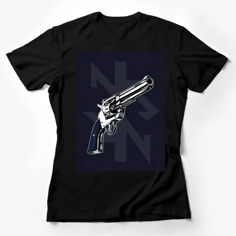 Men's Graphic T-Shirt, Vintage Revolver Print, Bold Dark Navy Tee, Street Style Clothing, Unique Illustration, Gift for Him Female T-Shirt