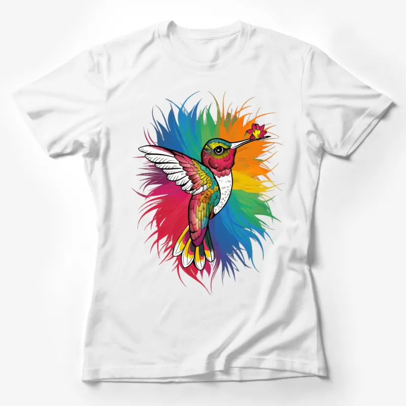 Colorful Hummingbird T-Shirt, Vibrant Bird Floral Design, Unisex Fashion Top, Artistic Tee for All Ages Female T-Shirt