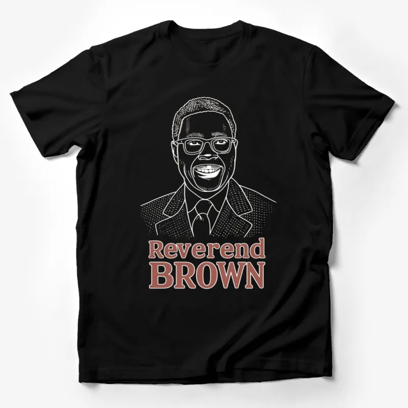 Reverend Brown Line Art T-Shirt, Inspirational Leader Graphic Tee, Spiritual Motivational Top Male T-Shirt