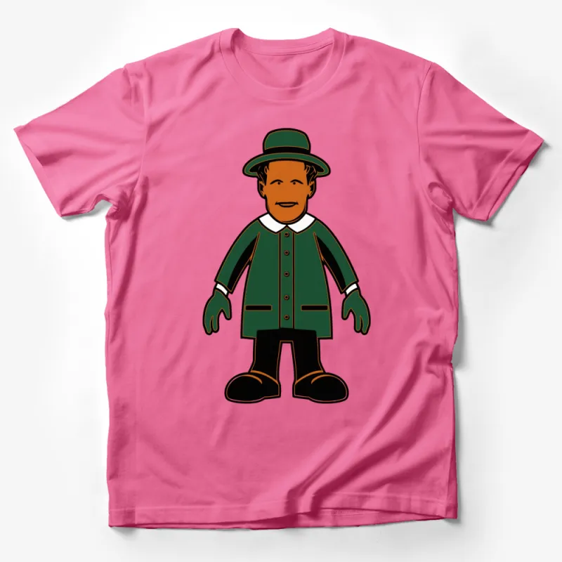 Vintage Cartoon Man T-shirt, Classic Green Coat and Hat Design, Unique Graphic Tee, Unisex Adult Clothing Male T-Shirt