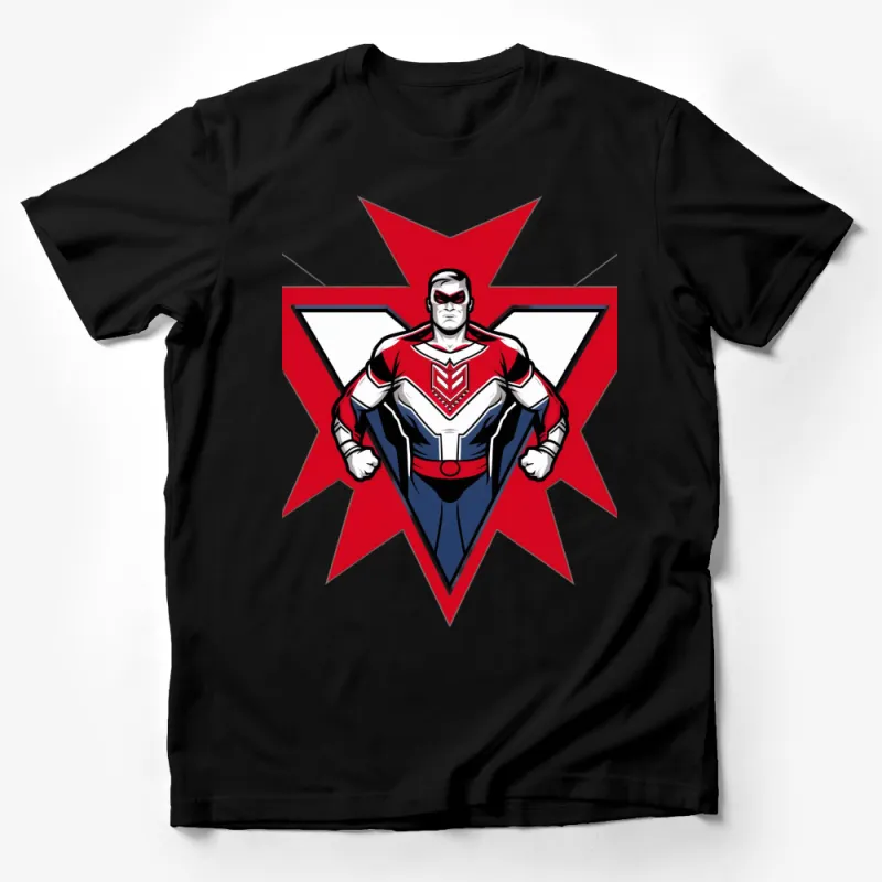 Superhero Star Emblem Red and Blue T-Shirt, Comic Style Hero Graphic, Casual Unisex Tee Male T-Shirt