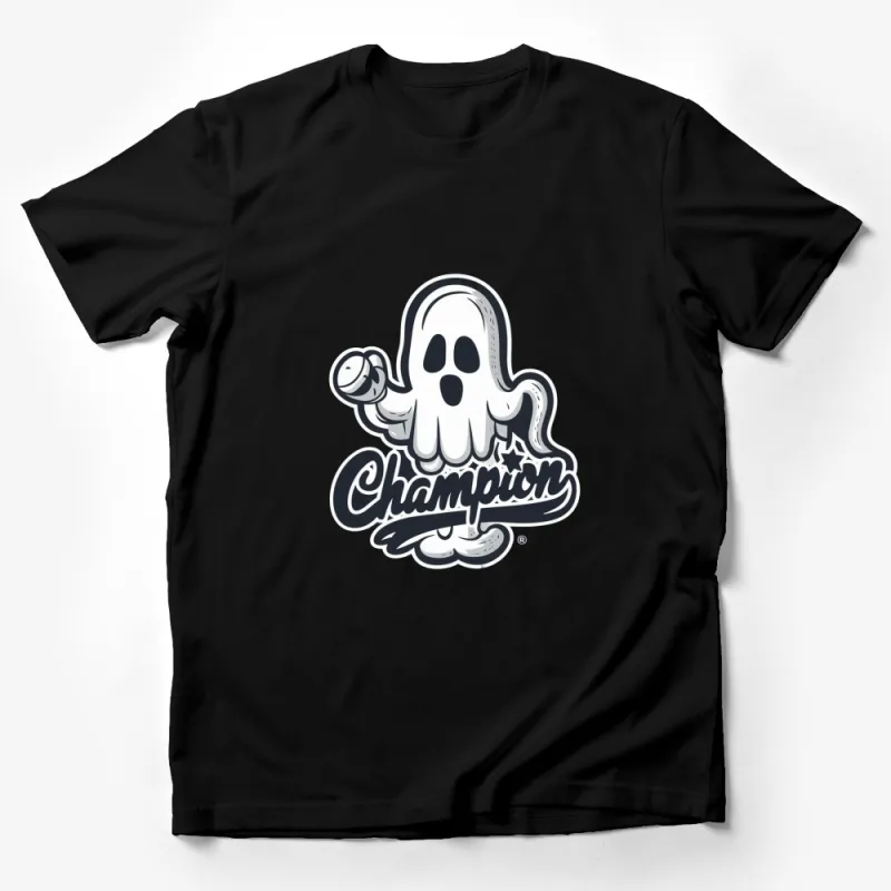 Champion Ghost Cartoon Graphic T-Shirt, Cute Spooky Apparition, Cool Halloween Costume Idea Male T-Shirt