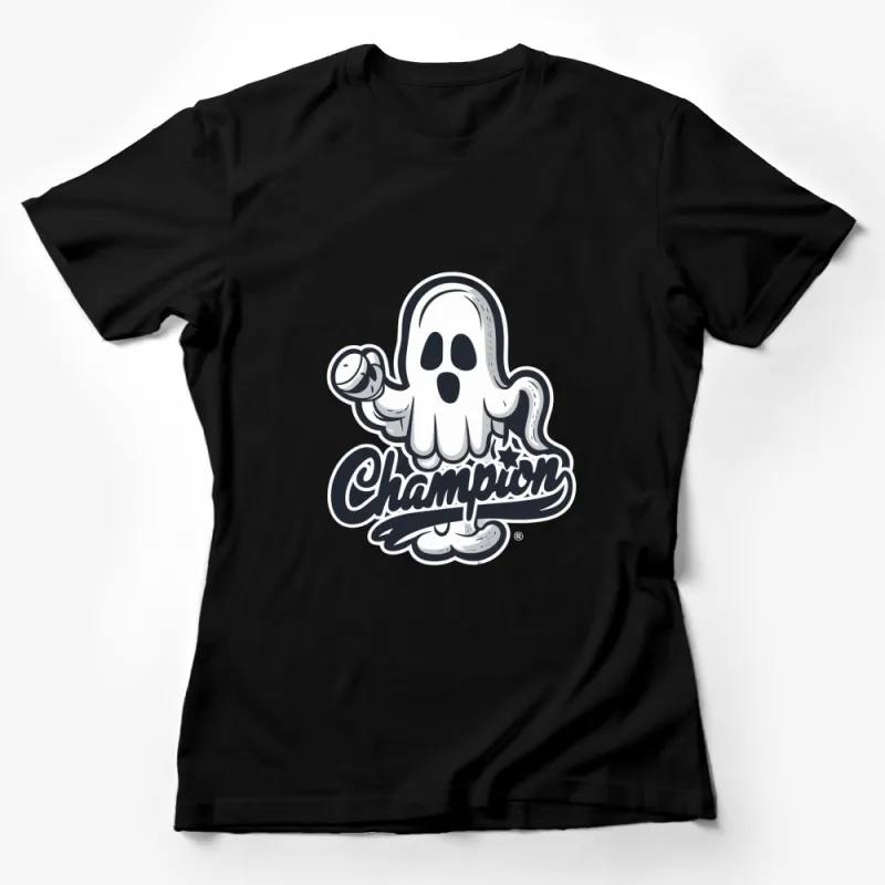 Champion Ghost Cartoon Graphic T-Shirt, Cute Spooky Apparition, Cool Halloween Costume Idea Female T-Shirt