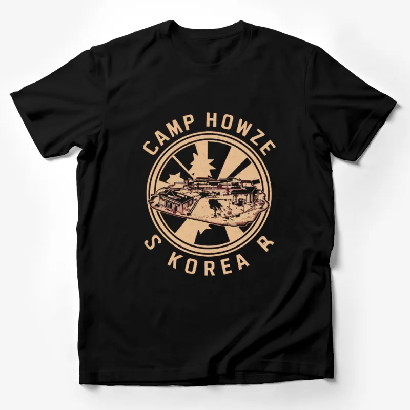 Vintage Camp Howze Korea T-Shirt, Military Base Graphic Tee, Retro Style Round Emblem Design Top Male T-Shirt