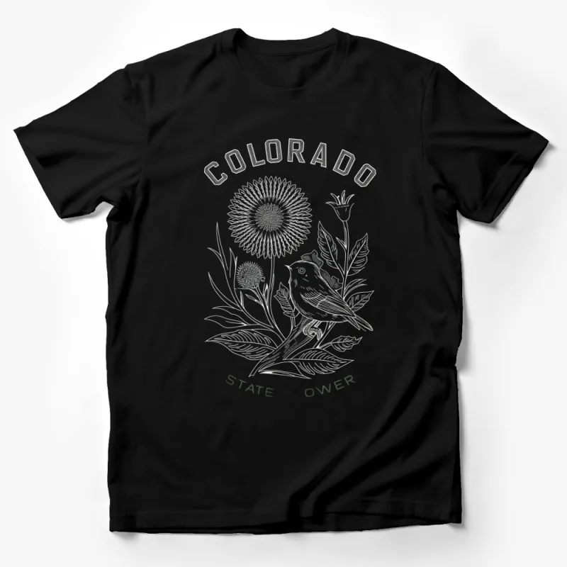 Vintage Colorado State Flower and Bird Graphic T-Shirt, Nature Inspired Stylish Casual Wear Male T-Shirt