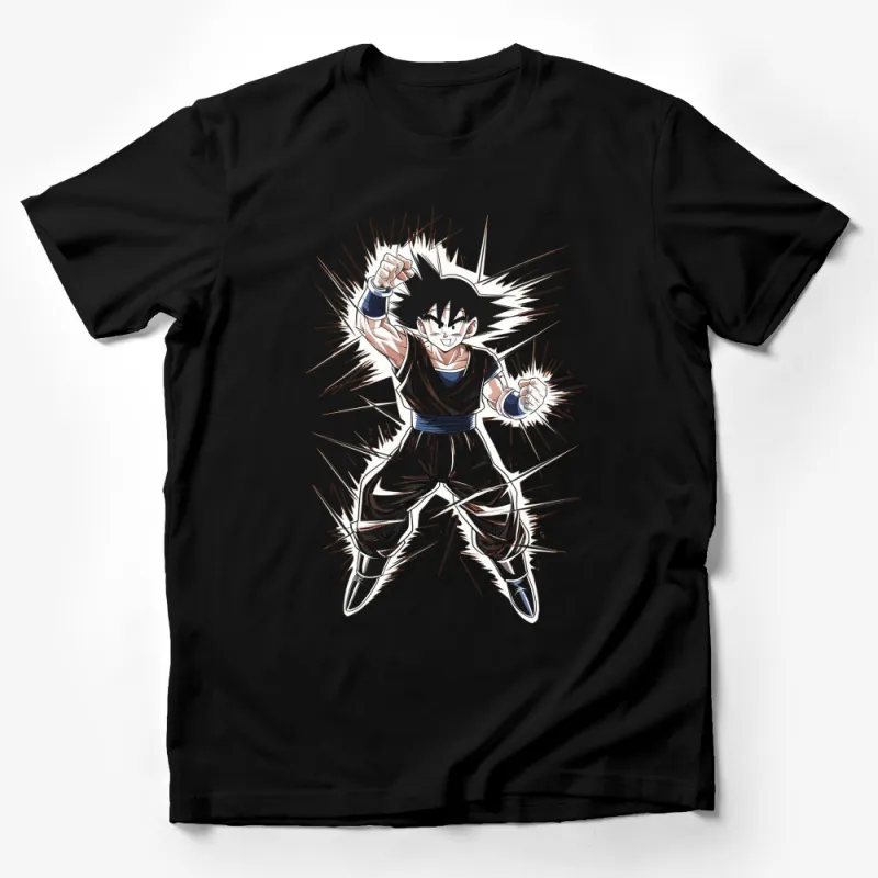 Anime Style Graphic T-Shirt, Action Pose Manga Character, Casual Wear Tee Male T-Shirt