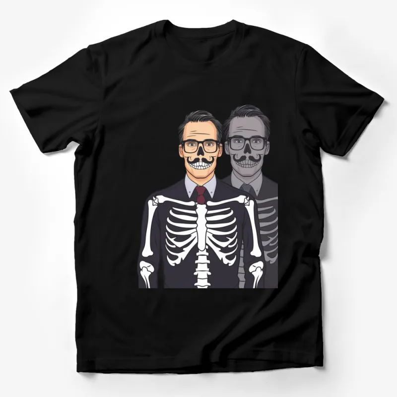 Unique Half-Skeleton Face Print T-Shirt, Stylish Graphic Tee, Unisex Casual Wear Male T-Shirt