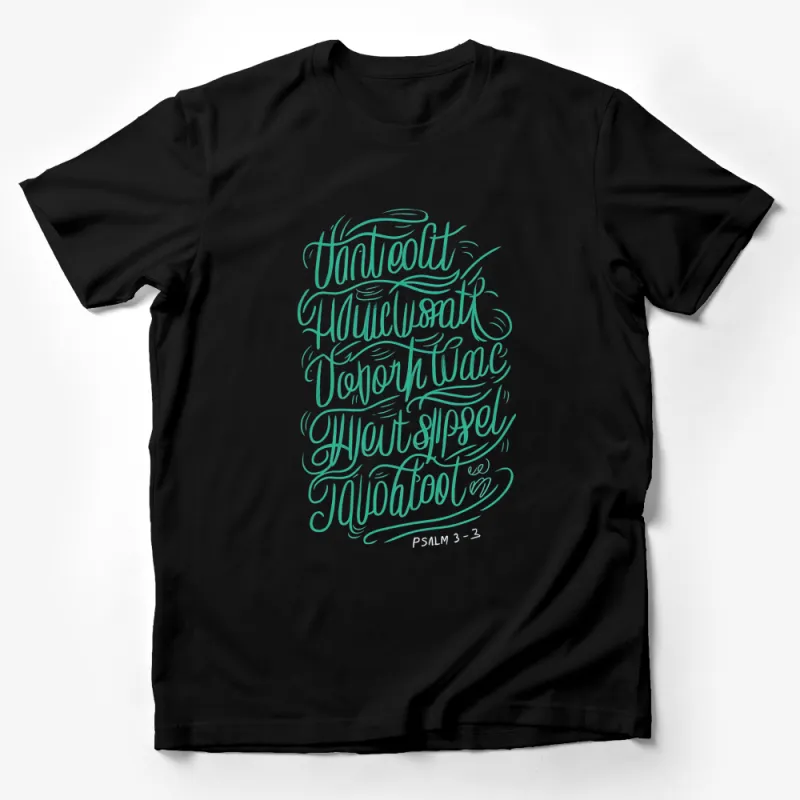 Inspirational Quote T-Shirt, Psalm 3:3 Calligraphy, Turquoise and White Lettering Tee Male T-Shirt