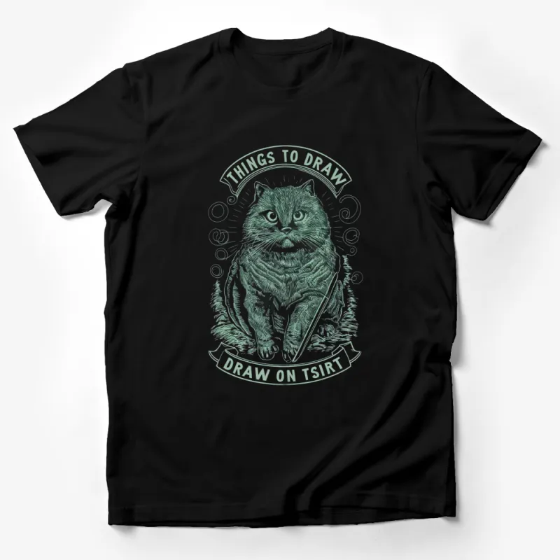 Vintage Cat Graphic T-Shirt, Things to Draw Quirky Artistic Tee, Unique Drawing Cat Lovers Gift Male T-Shirt