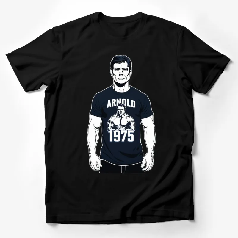 Vintage 1975 Arnold Inspired Graphic T-Shirt, Classic Bodybuilding Icon Tee, Fitness Enthusiast Gift Male T-Shirt