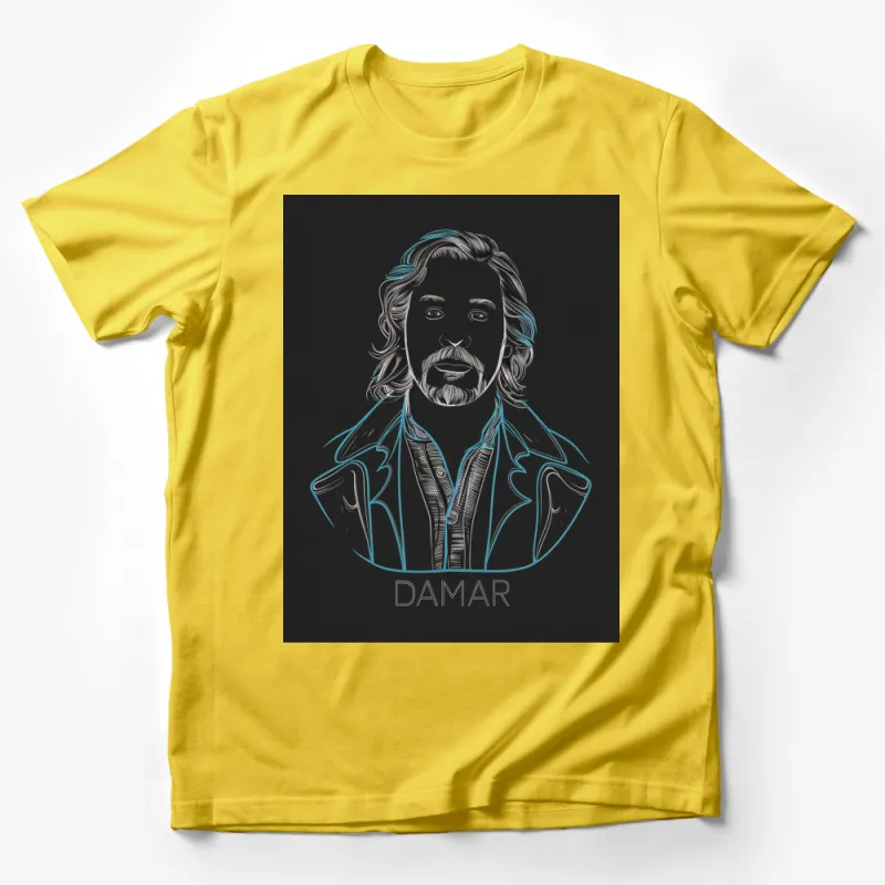 Neon Blue Line Art Man Portrait T-Shirt, Unique Graphic Tee, Stylish Modern Fashion, Trendy Casual Wear Male T-Shirt