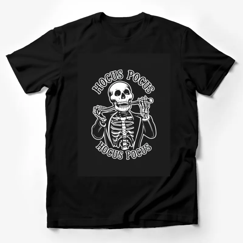 Hocus Pocus Skeleton Graphic Tee, Spooky Halloween Shirt, Magic Skeleton, Black T-Shirt, Unisex Male T-Shirt