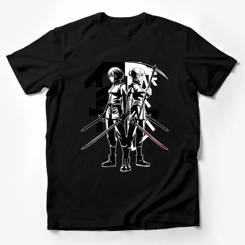 Anime Swordsmen T-Shirt, Cool Black and White Graphic Tee, Unisex Manga Character Shirt Male T-Shirt